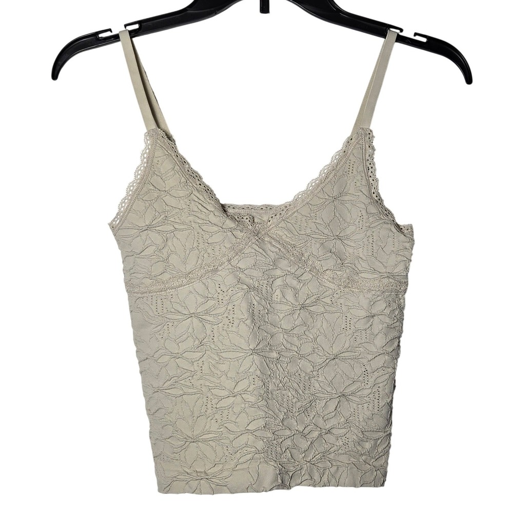 Pink Rose Womens Beige Floral Lace Babydoll Tank Top Cami S/M Stretch Coquette‎